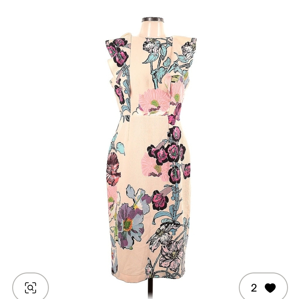 ASOS Cream Midi Dress with Pink & Blue Floral Print